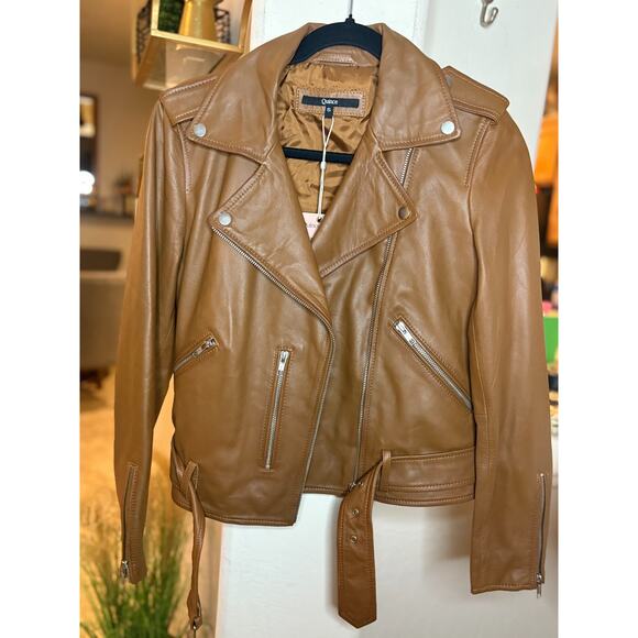 Quince Cognac Brown Women's 100% Sheep Leather Moto Jacket Small NEW MSRP$498 - Picture 3 of 6